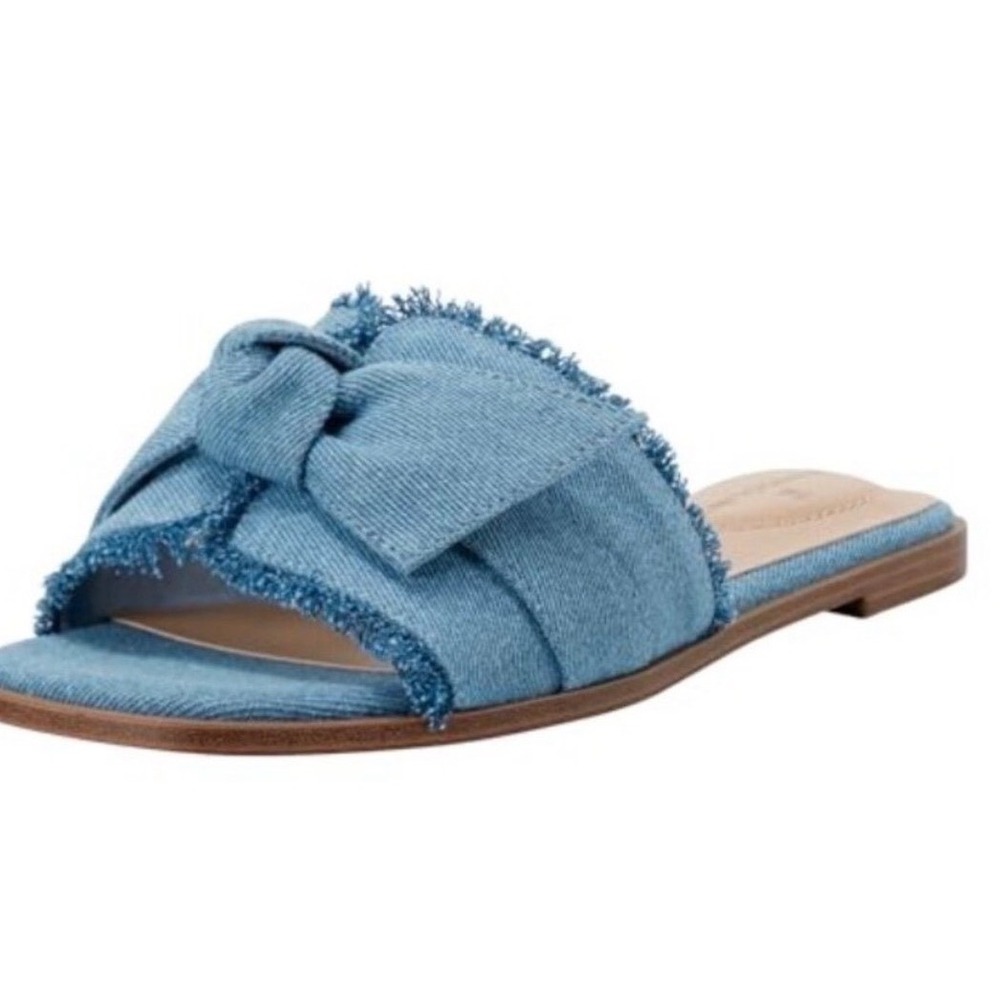 Bandolino Vallen Womens Blue Denim Bow Frayed Slide Sandals 10M BN VALLEN7 New
